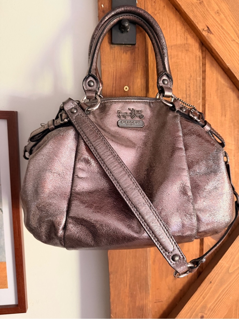 Coach Metallic Rose Leather Shoulder Satchel